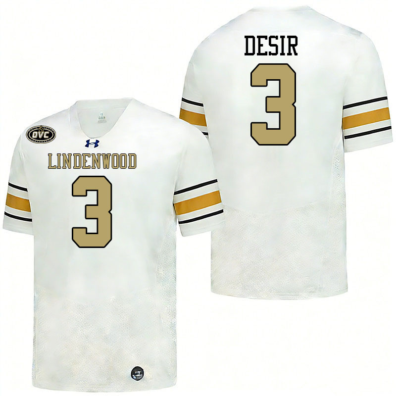 Lindenwood Lions #3 Pierre Desir College Football Jerseys,Uniforms-White